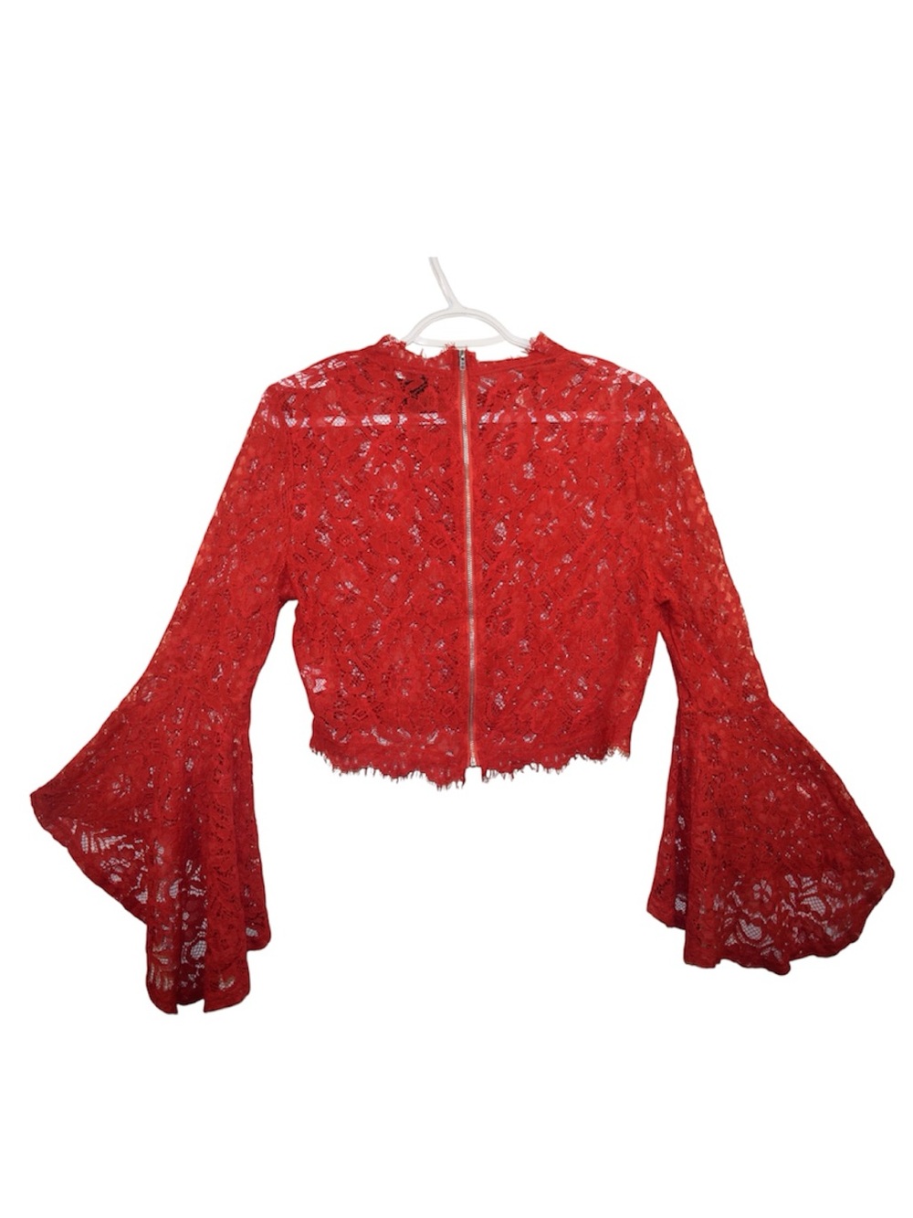 Revamped Red Lace Bell-Sleeve Crop Top - Picture 4 of 7